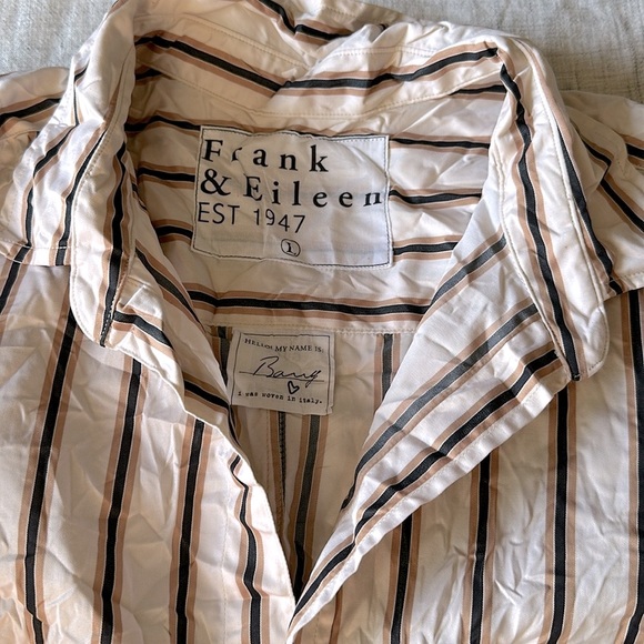 Frank & Eileen - The Barry Button Down Shirt in cream with camel stripe - Picture 3 of 15